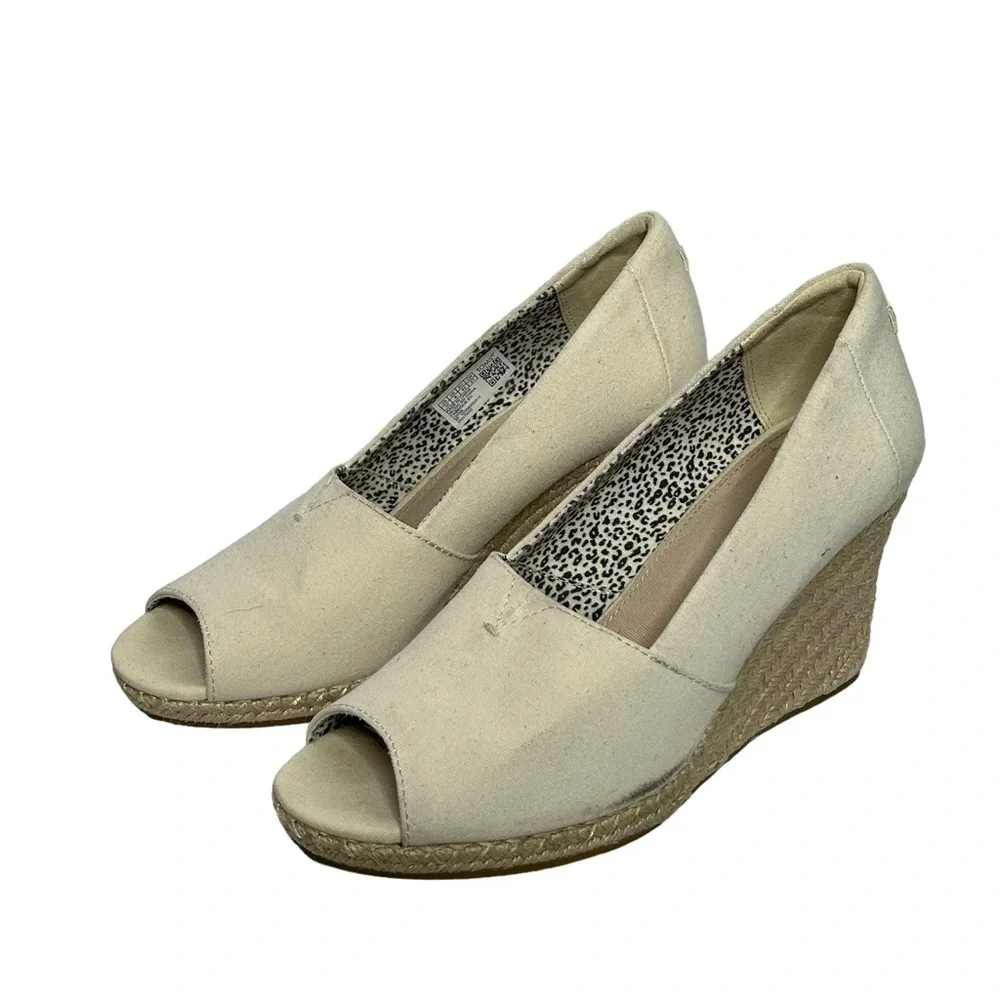 Toms Michele Canvas Peep Toe Wedge Espadrilles